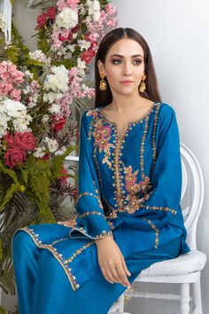 Pakistani Designer Online | Sarosh Salman | Luxury Pret & Wedding Wear Embellished Unstitched Kurta For Eid, Embellished Kurta For Eid, Raw Silk Blouse For Wedding And Eid, Elegant Embellished Dola Silk Blouse Piece, Elegant Floral Embroidered Raw Silk Set, Elegant Sets With Floral Embroidery In Raw Silk, Elegant Sets With Floral Embroidery On Raw Silk, Elegant Designer Sharara With Floral Embroidery, Semi-stitched Straight Kurta Blouse For Eid