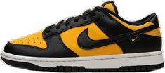 Nike Noir, Gold Sneakers, Nike Gold, Fashion Shoes Sneakers, Leather And Canvas, Pink Nikes, Gold Shoes, Yellow And Black, Nike Dunk Low