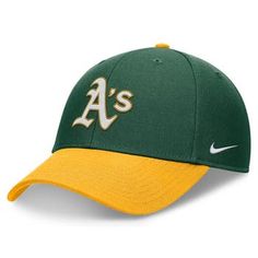 Top off any fan look with this Oakland Athletics Evergreen hat. Crafted by Nike, it features bold graphics across the front and a flex design for all-day comfort. The Dri-FIT fabric wicks away moisture, perfect for when the on-field Oakland Athletics action heats up. Officially licensed Adjustable hook and loop fastener strap Brand: Nike Curved bill One size fits most Imported Material: 100% Polyester Wipe clean with a damp cloth Embroidered graphics with raised details Six panels with eyelets S Nike Baseball Cap, One Size Fits Most, Nike Curved Bill Hats For Sports Events, Nike Sports Hats With Curved Bill, Nike Hats For Sports Events With Curved Bill, Nike Hat With Embroidered Logo And Curved Brim, Nike Curved Bill Baseball Cap For Sports Events, Nike Baseball Cap With Curved Bill For Sports Events, Nike Snapback Baseball Cap For Baseball Season, Nike Sports Hat With Curved Brim