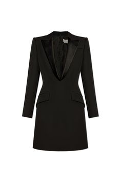 100% Wool Designer Fitted Semi-formal Dresses, Notch Lapel Dresses For Evening In Fall, Notch Lapel Evening Dresses For Fall, Luxury Tailored Semi-formal Dresses, Formal Tailored Dresses With Structured Shoulders, Luxury Tailored Long Sleeve Dresses, Luxury Business Dresses For Fall, Luxury Tailored Business Dress, Luxury Long Sleeve Business Dresses