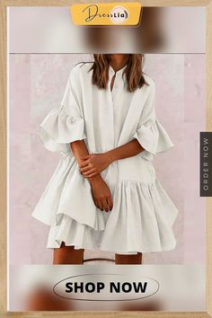 Flare Sleeves Flounced Linen Dress Flare Sleeves, Linen Dress, Flared Sleeves, Women's Fashion Dresses, Hot Sale, Fashion Dresses, Shop Now, Solid Color, Free Shipping