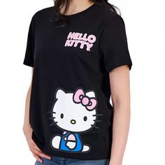 Aeropostale Hello Kitty, Tee. Originally Priced At $40.00. We Still Can't Resist The Utter Cuteness Of Hello Kitty, Showcased Here On This Relaxed-Chic T-Shirt From Love Tribe. Imported Crewneck Hello Kitty Short Sleeve Top, Black Cat Design Tops For Spring, Cute Hello Kitty Print T-shirt, Fitted Black Hello Kitty Top, Trendy Hello Kitty Short Sleeve Top, Fitted Black Hello Kitty Print Top, Fitted Cotton T-shirt With Hello Kitty, Fitted Black Top With Hello Kitty Print, Trendy Short Sleeve Hello Kitty Top