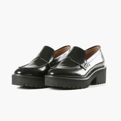 Womens Black Leather Loafers Black Footwear, Trouser Suit, Black Leather Loafers, Platform Loafers, Shoe Boutique, Black Loafers, Night Wear, Knitted Dress, Lug Sole