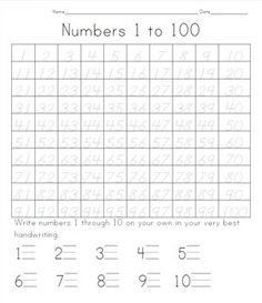 the number 1 to 100 worksheet for kids with numbers and letters on it