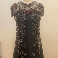 Cocktail Dress With 3d Hand Made Flower Embroidery Formal Fitted Dress With Floral Applique, Elegant Embroidered A-line Evening Dress, Silk Dress With Floral Applique For Evening, Silk Evening Dress With Floral Applique, Elegant Evening Gown With Floral Applique, Embroidered Evening Dress For Spring, Formal Floor-length Evening Dress With Floral Applique, Luxury Floral Embroidery Dress For Gala, Formal Floor-length Dress With Floral Applique