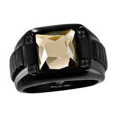 You'll love the bold style of this Men's Metallo Steel Gray Spinel Square Black Cubic Zirconia Ring. Click on this JEWELRY & WATCHES GUIDE to learn about fit, styles, materials and more! You'll love the bold style of this Men's Metallo Steel Gray Spinel Square Black Cubic Zirconia Ring. Click on this JEWELRY & WATCHES GUIDE to learn about fit, styles, materials and more! FEATURES 14mm ring width Shank style: reverse tapered Band fit: comfort fit Nickel free Metal: stainless steel Plating: ion pl Princess Cut Solitaire Ring, Black Gift Bags, Mens Fashion Jewelry, Jewel Colors, Bar Ring, Rings Jewelry Fashion, Bold Style, Black Gift Boxes, Cubic Zirconia Rings