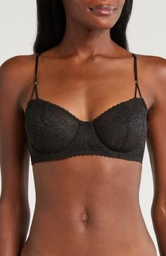 Stretchy lace cups create this beautiful underwire bra designed with vertical seams for a little extra support. 87% nylon, 13% elastane Partially lined 87% nylon, 13% elastane Hand wash, dry flat Imported Fitted Bra With Lace Closure And Sweetheart Neckline, Fitted Full Cup Bra With Lace Closure, Fitted Lace Underwire Bra, Fitted Underwire Bra With Lace Closure, Fitted Balconette Bra With Removable Pads, Fitted Lace Closure Underwire Bra, Underwire Bra With Lace Closure, Full Coverage Fitted Bra With Lace Closure, Fitted Full Coverage Bra With Lace Closure