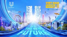 an advertisement for the new future in vietnam, with images of city buildings and skyscrapers