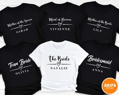 the bride and groom t - shirts with matching names