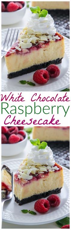 white chocolate raspberry cheesecake on a plate