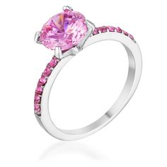 This ring is elegant and girly all at the same time with a lovely large center cubic zirconia as pink as can be. Its beautiful with many cubic zirconia accents on the band and the ring itself is fashioned with rhodium plating for a long lasting shine! Setting Type: Pave Stone Size: 8mm Stone Cut: Round Pink Wedding Rings, Gemstone Solitaire Ring, Cubic Zirconia Engagement Rings, Silver Anniversary, Cubic Zirconia Rings, Cz Ring, Diamond Solitaire Rings, The Band, The Ring