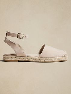 Flat Closed-Toe Espadrille | Banana Republic Factory Flat Espadrilles Outfit, Casual Work Shoes Women, Closed Toe Sandals Summer, Dressy Flat Sandals, Closed Toe Summer Shoes, Cream Espadrilles, Tan Flats, Work Shoes Women, Shoe Ideas