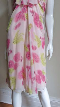 For Sale on 1stDibs - A beautiful blush pink silk dress with green and bright pink flowers by John Galliano for Christian Dior. It has ruched straps forming a front V, the skirt Pre-draped Pink Spring Dress, Pink Ruched Silk Dress, Pink Silk Ruched Dress, Pink Pre-draped Silk Dress, Pink Pre-draped Spring Dress, Silk Flower Dress, Baddie Dresses, Bright Pink Flowers, Pink Silk Dress