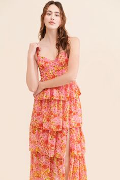 Rent Midsummer Midi Dress from Nuuly. Pick 6 items for $98/month. Free shipping + returns. Midsummer Dress, Floral Midi Dresses, Painterly Floral, Summer Bridal Showers, Tiered Ruffle Skirt, Bridal Shower Dress, International Style, Engagement Outfits, Shower Dresses