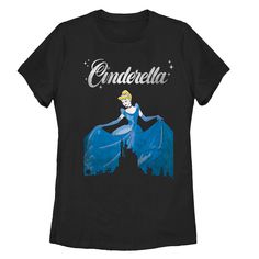 a black shirt with an image of cinderella on it