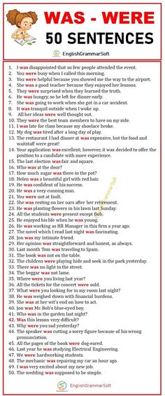 a red and white poster with the words was - were 50 sentences