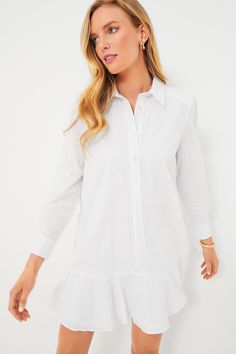 White Swiss Dot Callahan Shirt Dress Shirt Dress White, Cocktail Attire, Ruffle Shirt, White Shirt Dress, Swiss Dot, The Closet, Fall Shopping, Office Fashion, Drop Waist