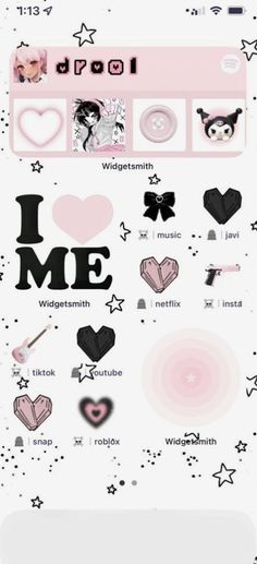 i love me stickers on the back of a cell phone with hearts and stars