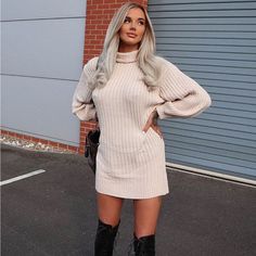 Fashion Nova Cold Winter Nights Sweater Dress - Cream Size S/M, New With Tags, Never Worn Sweater Dress With Boots, Burgandy Sweater, Chic Fall Outfit, White Crochet Dress, Fall Sweater Dress, Dresses Fashion Nova, Chic Fall Outfits, Fall Fit, Fall Outfit Ideas