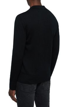 Slubbed merino wool brings superior softness to a handsome long-sleeve polo with the versatility to work across your entire casual wardrobe. Style Name:Allsaints Mode Long Sleeve Wool Polo. Style Number: 5901116. Allsaints Casual Winter Sweater, Black Long Sleeve V-neck Sweater For Layering, Allsaints Long Sleeve Winter Sweater, Allsaints Long Sleeve Sweater For Fall, Classic Cashmere V-neck Sweater With Long Sleeves, Casual Wool Turtleneck For Work, Casual Cashmere Turtleneck With Ribbed Collar, Classic Long Sleeve V-neck Sweater, Black Cashmere V-neck Sweater For Winter