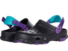 Crocs Classic All Terrain Clog - Clog Shoes : Black/Neon Purple : Stay incognito in the Crocs Classic All Terrain Clog featuring a thermoplastic (EVA) upper with ventilation ports for breathability. Adjustable turbo heel straps for a snug, accommodating fit. Iconic Crocs Comfort: Lightweight. Flexible. 360-degree comfort . Roomy fit is generous and allows for movement on all sides. Thermoplastic (EVA) footbed with circulation nubs. Non-marking Thermoplastic (EVA) outsole. Imported. Measurements: Synthetic Clogs With Removable Insole For Outdoor Activities, Synthetic Clogs With Removable Insole For Outdoor, Waterproof Functional Clogs For Sports, Black Waterproof Clogs For Outdoor, Functional Clogs With Removable Insole For Outdoor, Synthetic Clogs With Arch Support For Outdoor Activities, Ergonomic Synthetic Clogs For Outdoor, Durable Black Clogs For Outdoor, Waterproof Synthetic Clogs For Outdoor Activities