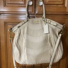 Cream Colored Bag, Brand New! Designer Cream Bag With Detachable Strap, Luxury Coach Bags For Errands, Designer Cream Satchel With Handles, Designer Coach Tote Shoulder Bag, Designer Cream Satchel Bag, Coach Satchel With Detachable Handle For Errands, Designer Cream Tote Satchel, Chic Coach Bag With Detachable Handle, Designer Coach Shoulder Bag For Errands