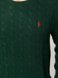 Forest green wool and cashmere jumper, cable knit, signature Polo Pony embroidered logo at the chest, crew neck, long sleeves, ribbed cuffs and hem, straight hemComposition: Wool, 90% , Cashmere, 10% Casual Green Cashmere Sweater, Fitted Green Cable Knit Sweater, Classic Green Sweater With Ribbed Collar, Green Cashmere Sweater With Ribbed Cuffs, Classic Green Cable Knit Sweater, Classic Green Sweater With Ribbed Cuffs, Green Cashmere Long Sleeve Sweater, Green Long Sleeve Cashmere Sweater, Green Wool Cable Knit Sweater