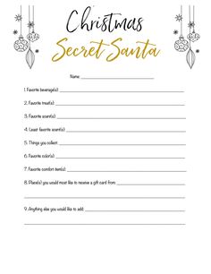 a christmas secret santa letter with ornaments on it