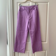 Unused, Excellent Condition High Waist 85% Cotton 15% Polyester Super Soft And Comfy Size L No Stitches On The Bottom 40 Inches Long 21 Wide To The Hips 30 Inches Waistline 12 Inches In The Thighs Casual Full Length Purple Jeans, Purple Wide Leg Jeans, Casual Purple Full Length Jeans, Purple High-waisted Relaxed Fit Bottoms, Purple Relaxed Fit Wide-leg Pants, Leg Women, Shein Jeans, Jeans Color, Colored Jeans