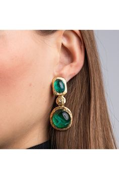 Find KENNETH JAY LANE Flawed Emerald Cabochon Drop Clip Earrings on Editorialist. strongProduct Description:/strong Add vibrance to your look with these gleaming emerald stones and crystal accent clip earrings surrounded by gold. Pair with our Flawed Emerald Cabochon Hinged Bangle. strongDimensions: /strong2 Drop strongStyle Number:/strong 1523ESGE