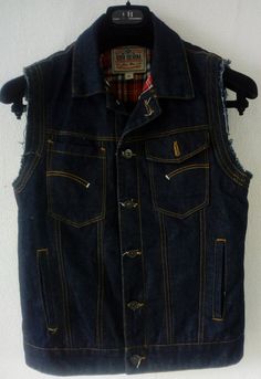 "Denim Sleeveless Jacket from the 90s Vintage Sturdy Blue Denim For men but is very suitable for women (see photos) Cotton tartan lining GOV Tag In excellent conditions Size M Length 59 CM 23,20 \" Armpits to armpits 49 CM 19,30 \"" Sleeveless Denim Jacket, Dark Blue Jacket, Dior Purse, Denim For Men, Swimsuit Body, 90s Denim, Suit Swimsuit, Denim Jacket Men, Sleeveless Jacket