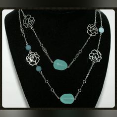 This Is A Delicate, Lightweight Chain And Bead Necklace. Silver Tone Roses, Leaves, And Acrylic Beads That Remind You Of The Colors Of The Ocean. Nwot (I Have 2 Available) Blue Silver Chain Necklace As Gift, Elegant Blue Beaded Chain Necklace, Elegant Blue Long Chain Necklace, Elegant Long Blue Chain Necklace, Elegant Blue Beaded Necklaces With Chain, Elegant Blue Beaded Necklace With Adjustable Chain, Blue Long Beaded Necklace With Adjustable Chain, Blue Beaded Long Necklace With Adjustable Chain, Elegant Turquoise Metal Beaded Necklace