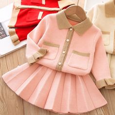 FREE SHIPPING Toddler Girls Korean Fashion Long Sleeve Top And Pleated Skirt JKP6103 Fitted School Sets For Fall, Fitted Sets For School In Fall, Winter School Sets With Fitted Stretch, Pink Long Sleeve Sets For Fall, Cute Fitted Winter Skirt, Pink Long Sleeve Sets For Winter, Pink Long Sleeve Winter Sets, Trendy Pink Winter Sets, Winter School Pleated Skirt