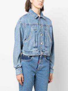 Moschino Jeans, Jeans Cropped, Cropped Denim Jacket, Cropped Denim, Welt Pockets, Cropped Jeans, Welt Pocket, Moschino, Patch Logo