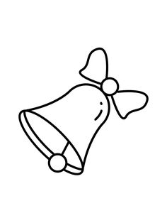 a black and white drawing of a bell with a bow on it's head