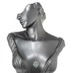 For Sale on 1stDibs - Beautiful mid-century 1860's antique aqua, diamond and pearl pendant necklace. 5.00ct cushion cut aquamarine center stone, set in a handmade platinum and