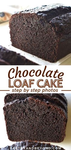 Collage for chocolate loaf cake with text overlay. Triple Chocolate Loaf Cake, Cake In Bread Pan, Smores Loaf Cake, Bread Machine Chocolate Cake, Chocolate Pudding Loaf, Chocolate Chip Loaf Cake Moist, Starbucks Loaf Cake Recipes, Chocolate Cake In Loaf Pan, Chocolate Cake Loaf Pan