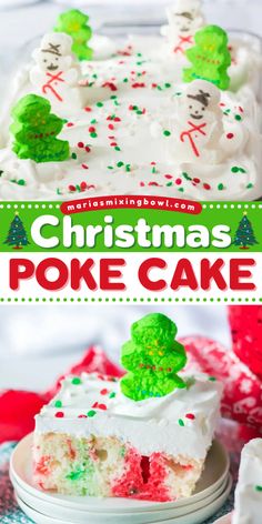 A holiday baking recipe for an easy Christmas Poke Cake! It's a Christmas dessert idea using a white cake mix. Decorated with Peeps and sprinkles, this Christmas cake is a festive and delicious sweet treat to make at home! Simple White Cake, Poke Cake Recipes, Poke Cakes, Homemade Cake Recipes, Holiday Dessert