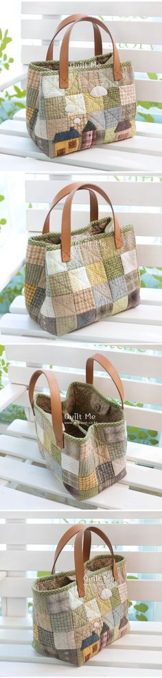 three different images of purses sitting on a window sill