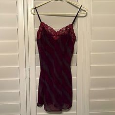 Nwot Victoria’s Secret Maroon Negligee With Diagonal Faint Alligator Print And Lace Detail. Size Small. Comes From A Smoke-Free Home. Purple Fitted Sleepwear With Spaghetti Straps, Victoria's Secret Lace Trim Cami Sleepwear, Feminine Victoria's Secret Sleepwear With Lace Trim, Purple Sheer Sleepwear For Night, Victoria's Secret Feminine Sleepwear With Lace Trim, Victoria's Secret Purple Night Sleepwear, Fitted Sheer Purple Sleepwear, Fitted Purple Camisole Sleepwear, Sheer Purple Sleepwear