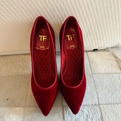 Never Worn Outside, No Box...My Absolute Favorite Shoe But They Simply Don’t Fit. Classy Red Velvet Pump With Comfortable Cushion Inside With A 4 Inch Heel. Size 38 But Fits Like A Us Size 6.5 Tom Ford Shoes, Velvet Pumps, Womens Toms, 4 Inch Heels, Womens Heels, Tom Ford, Red Velvet, Shoes Women Heels, 4 Inch