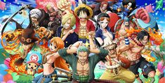 one piece characters are surrounded by many other characters