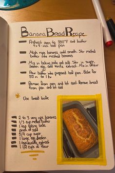 an open recipe book with pictures of bread