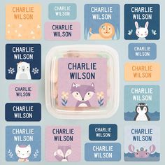 the charlie wilson children's lunch box is shown with its name and pictures on it