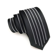 Slim Stripe Neck Tie — Shop Sassy Chick Black Summer Business Ties, Elegant Black Summer Ties, Black Summer Formal Ties, Classic Black Ties, Adjustable Black Tie For Office, Black Tie For Spring, Black Ties For Spring, Modern Fitted Black Suit And Tie Accessories, Slim Tie