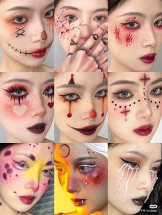 Anime Make Up Ideas, Makeup Ideas Drawing Halloween, Clown Make Up Tutorial, Clown Eye Makeup, Drag Eye Makeup, Clown Makeup Aesthetic, Hallowen Schminke, Anime Inspired Makeup, Clown Makeup Looks