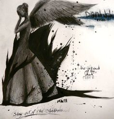 an artistic drawing of a woman with wings