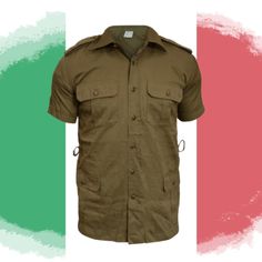 Extremely light shirt of the Italian army in the "Safari" style, with short sleeves, two shoulder straps and four pockets. The shirt was part of the Summer Experimental Uniform. No matter if you are going on a trip to the equatorial bush or Masuria, this unique shirt will make you look good. Technical date: Origin: Italian Army Material: Polyester 65%; Cotton 35% Very good condition Size: Neck circumference. Khaki Short Sleeve Shirt For Summer Outdoor, Summer Khaki Short Sleeve Shirt For Outdoor, Summer Outdoor Khaki Short Sleeve Shirt, Khaki Collared Camp Shirt For Outdoors, Utility Shirt With Cargo Pockets And Short Sleeves, Military Style Short Sleeve Outdoor Shirt, Military Style Short Sleeve Outdoor Tops, Military Short Sleeve Outdoor Shirt, Military Style Short Sleeve Tops For Outdoor