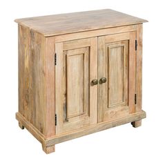 a wooden cabinet with two doors and one drawer