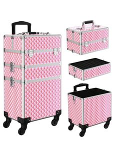 Rolling Makeup Train Case 3 In1 Cosmetic Trolley Organizer Travel Case Lockable Salon Barber Case Traveling Cart Trunk With Detachable Removable Wheels For Makeup Artist Trave Nail Pink         Beauty Tools, size features are:Bust: ,Length: ,Sleeve Length: Trolley Organizer, Rolling Makeup Case, Nail Pink, Makeup Train Case, Makeup Training, Train Case, Makeup Case, Travel Case, Beauty Tools